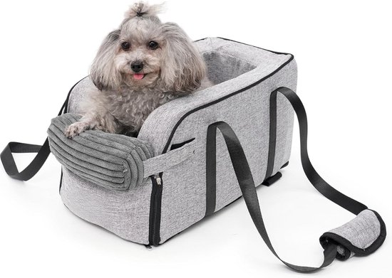 IvyLife Autostoeltje voor honden of katten, transporttas voor honden, auto, stoelverhoger, van Oxford stof, waterdicht, met veiligheidsgordel voor op reis voor Chinees, zwart