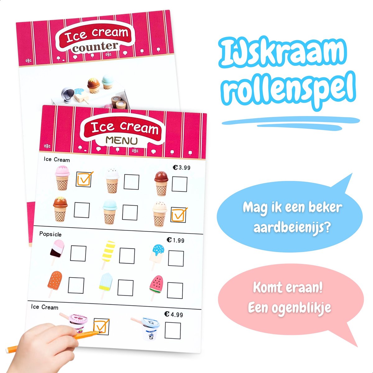 LiasToys - Houten ijs Speelset - keuken speelgoed - ijskraam - speelkeuken - Houten Speelgoed - Montessori - Keuken Accessoires - 3+ - Cadeau voor jongens en meisjes — afbeelding 4