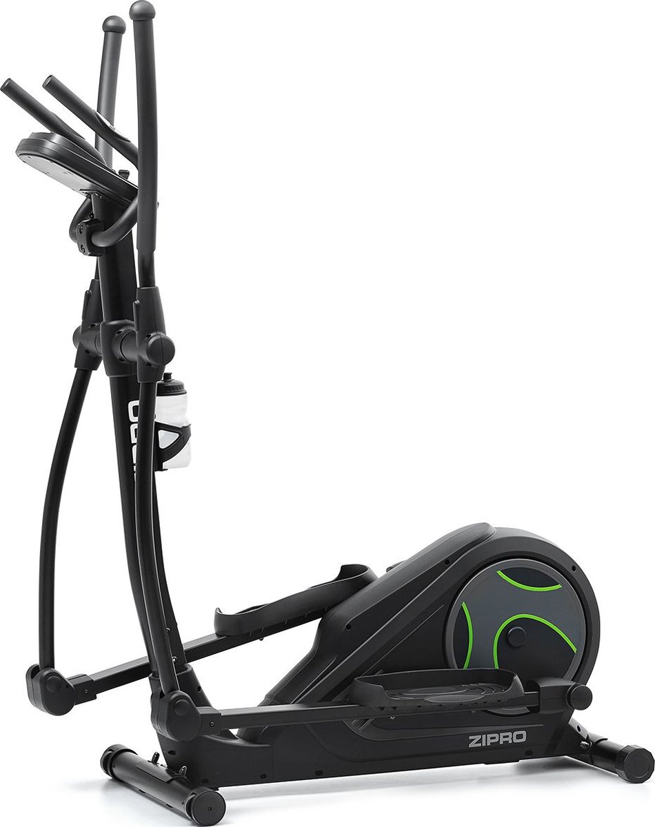 Zipro Heat Elektromagnetische Crosstrainer, Hartslagsensoren, Gemakkelijk te transporteren, Antislippedalen, Flessenhouder, Homegym, Stabiele structuur, Max. gebruikersgewicht 150 kg, zwart en groen