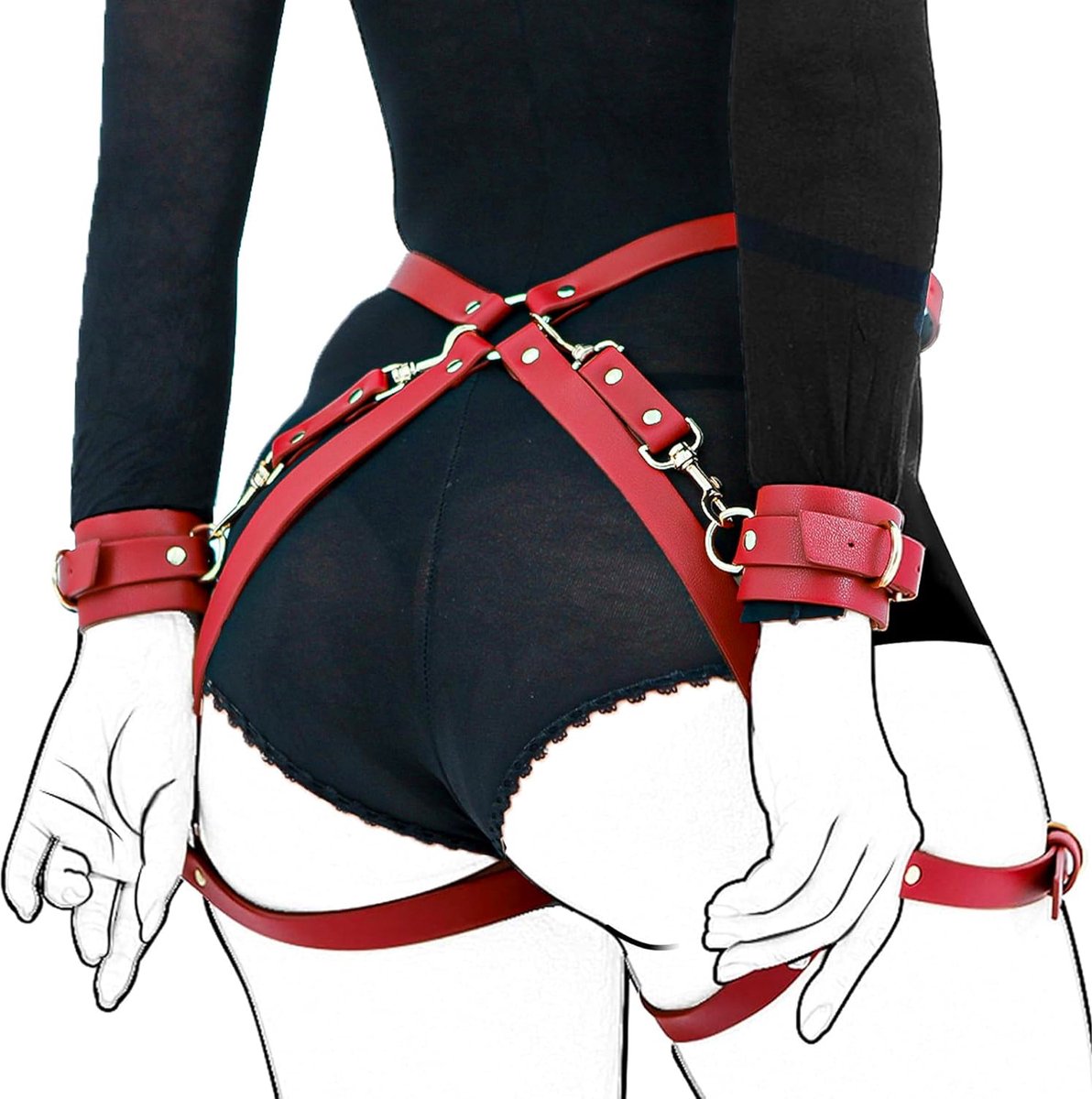 Goedkoopste DOWO® - Body Bondage - Handboeien - Kleding Accessoires - Sexy Lingerie - Erotiek Riem - SM BDSM - Leer- Harnas Vrouwen - Sextoys voor vrouwen - Rood