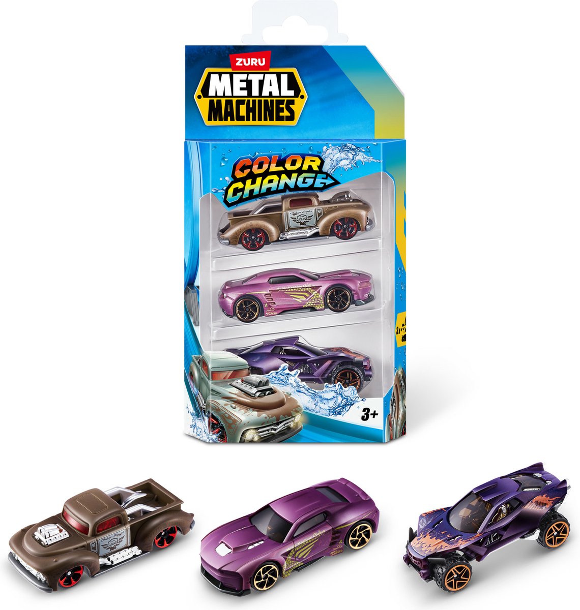 Metal Machines Metal Machine Kleurveranderende die-cast auto 3-pack - 7 cm groot