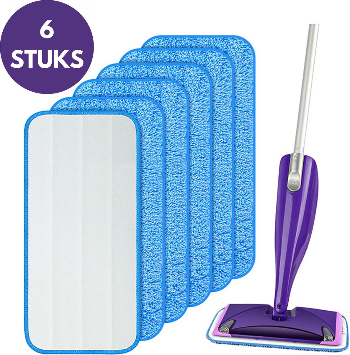JustValue 6 Stuks Herbruikbare Microvezel Dweilpads Geschikt voor Swiffer WetJet Vervangbare Mopcovers voor Laminaat Hardhout Tegels en Meer Krachtige Reinigingspads (30 x 14 cm)