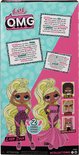Zijkant van LOL Surprise OMG doos met twee poppen: Lady Diva en Neonlicious.