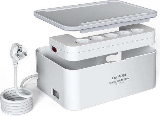 Electraline 300172 300173 Cable Storage Box with Power Strip 6 Sockets 16 A 1.5 MT Black