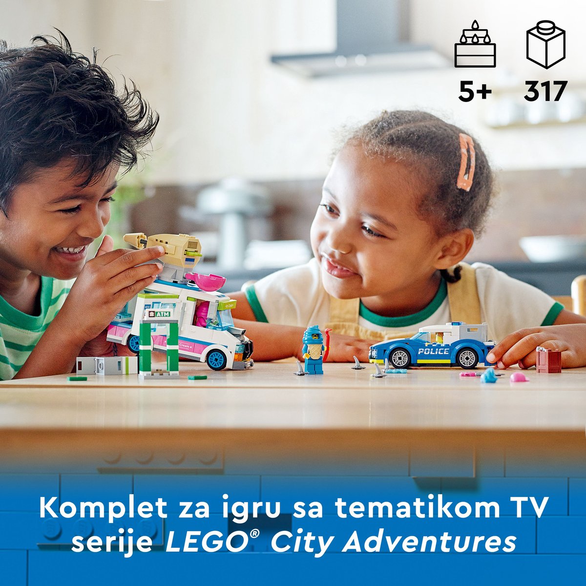 LEGO® City IJswagen politieachtervolging 60314 bouwset voor kinderen vanaf 5 jaar; met een ijswagen met kledderschieter, een onderscheppingsvoertuig van de politie, een geldautomaat en 2 personages uit de LEGO City tv-serie (317 onderdelen) — afbeelding 4