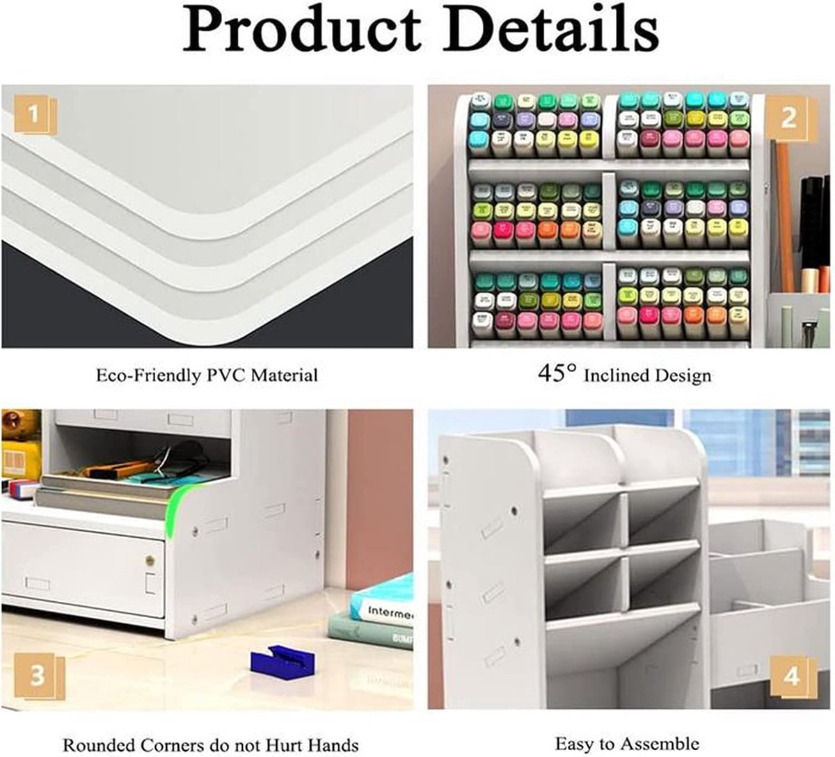 Belle Vous weißer vierstöckiger Schreibtisch Organizer - Ablage Schreibtisch - Ablageflächen für Dokumente - Schule, Büro oder Zuhause - Organizer Schreibtisch - Büroorganisation