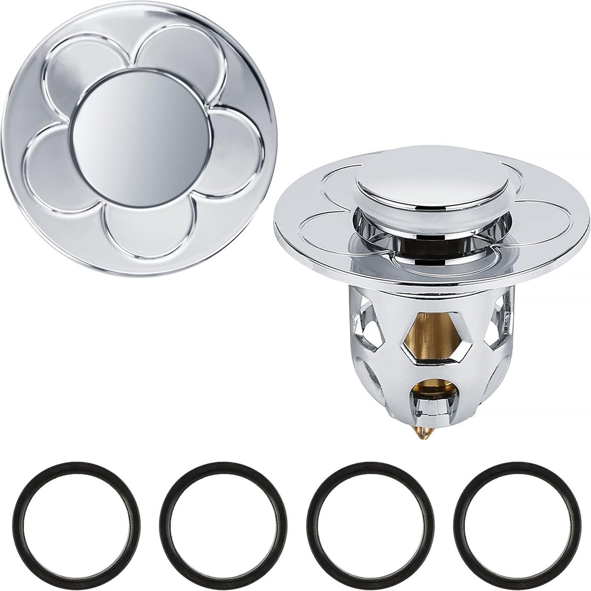 Goedkoopste Afvoerplug voor gootsteen, verpakking van 2, universele opklapbare afvoerzeef met antiverstoppingszeef voor gootsteen, badkuip, keuken, diameter 34-40 mm, zilver
