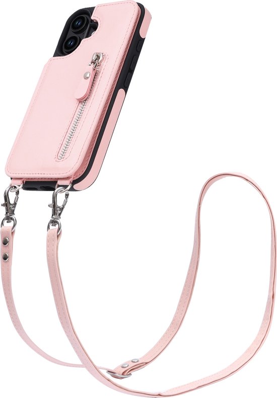 Cavor Coque iPhone 15 avec Cordon, Flip Portefeuille en Cuir, 9 Porte Cartes, Magnétique, Collier Housse - Or Rose