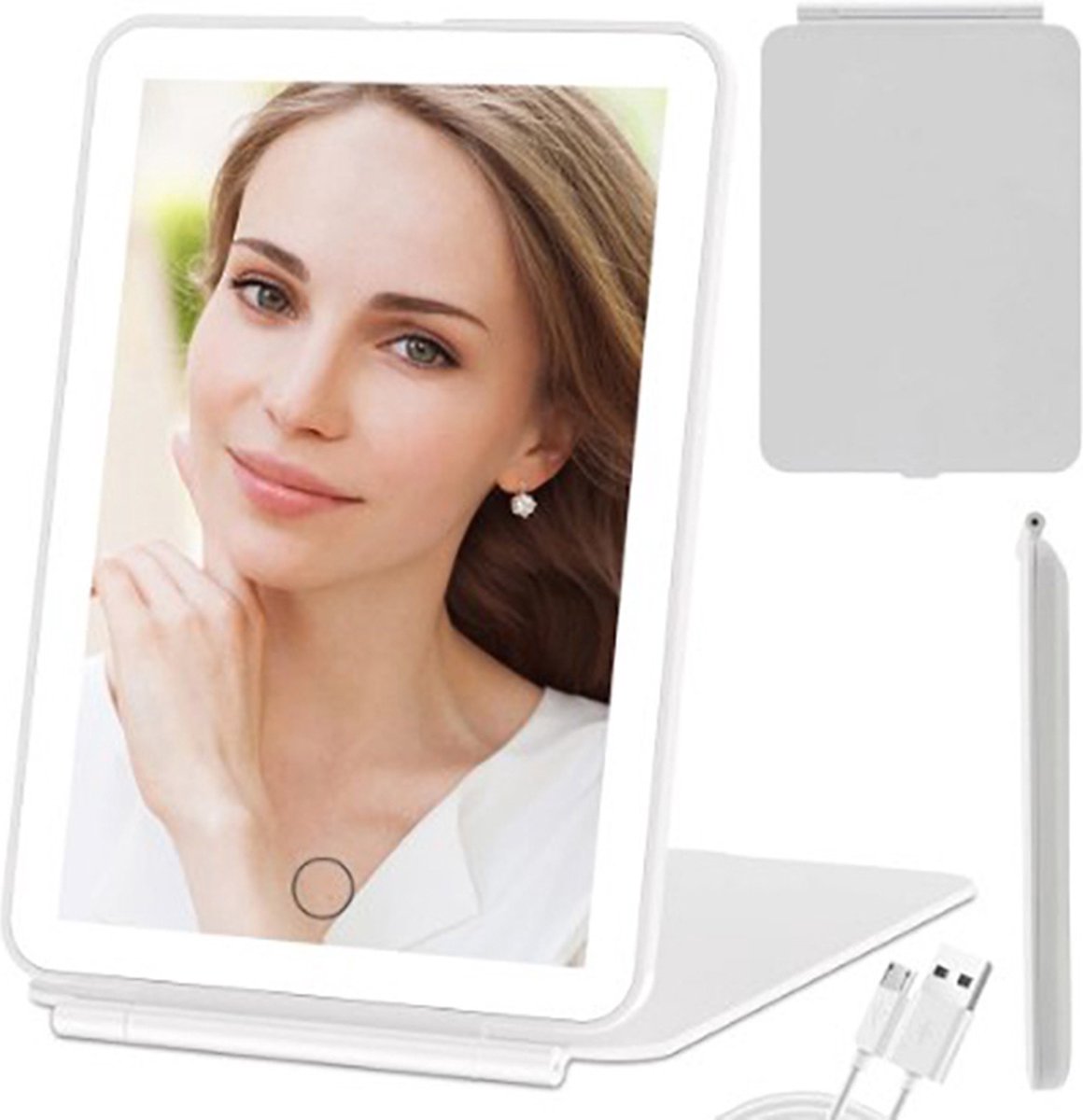 Goedkoopste Actie4you® - Verlichte Makeup Spiegel met Aanraakbediening - Verstelbare LED-Verlichting – Inklapbaar – Vouwbaar – LED Spiegel – Oplaadbaar - Wit