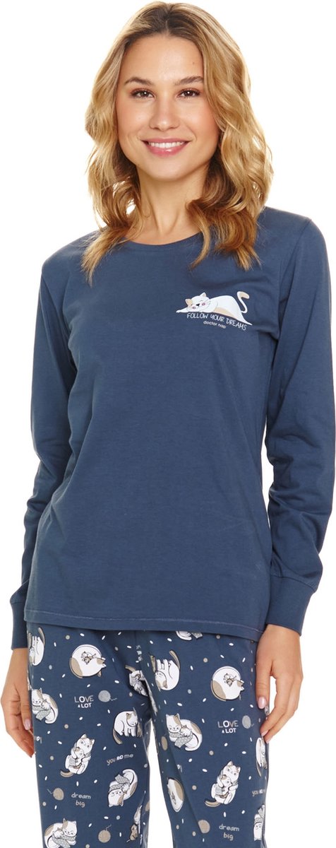 Doctor Nap Dames Pyjama Lange Mouw Lange Broek Winter Kerst Matching Gezin Familie Dreams Deep Blue PM.7111 42 / Blauw