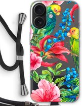 Case Company® - Hoesje met koord geschikt voor iPhone 16 hoesje met Koord - Papegaaien - Telefoonhoesje met Zwart Koord - Bescherming aan alle Kanten en Over de Schermrand