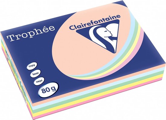 Foto: Clairefontaine troph e pastel a4 geassorteerde kleuren 80 g 5x100 vel