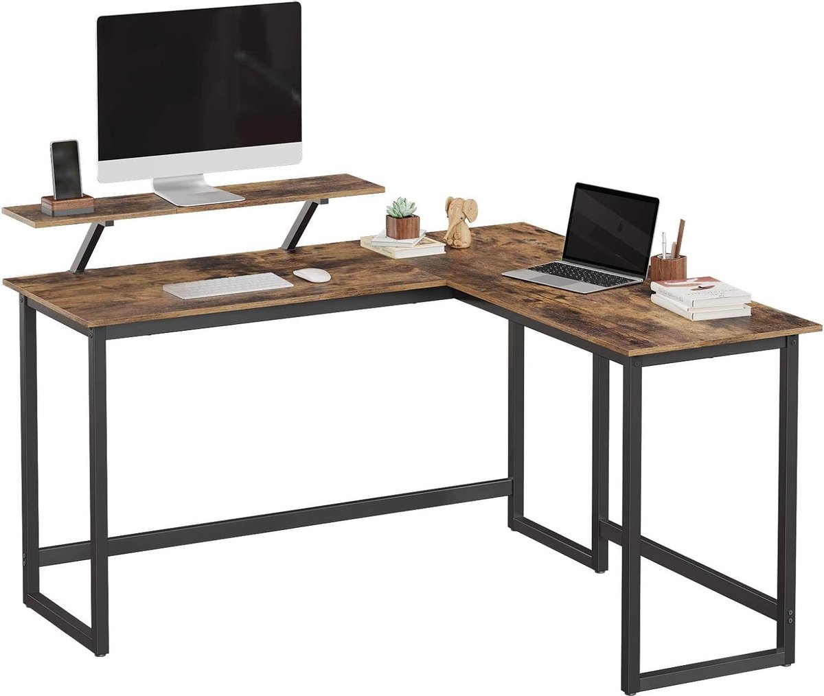 MIRA Home - Bruin Bureau - Hoekbureau - Computertafel - Laptoptafel - Gaming Desk - 140x130x76