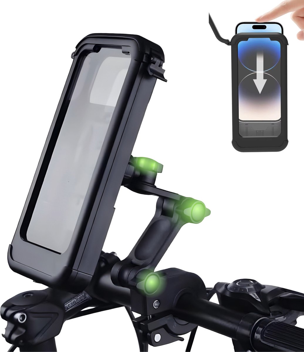 GSM Houder Fiets - Stuurbevestiging - Waterdicht - 360 Graden Draaibaar - Anti-Schok - Voor Compacte en Middelgrote Smartphones - Zwart