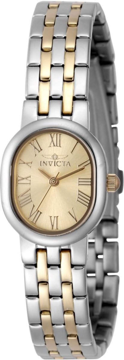 Invicta Angel 48140 Dames Horloge - Waterdicht - Analoog - Quartz Uurwerk - Roestvrij Staal met gouden Wijzerplaat - 20mm