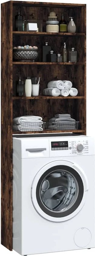 CASARIA® Wasmachine Kast Meubel 185x63x20cm 2 Deuren Badkamerkast Hoog Badkamermeubel Opbouwmeubel Badkamer Wit