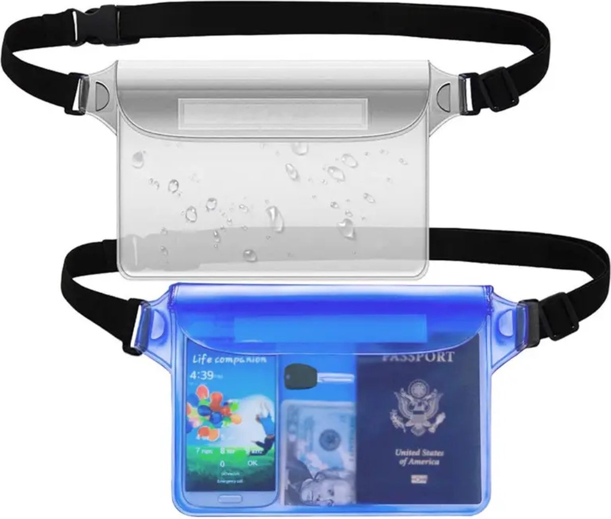 Bovista Waterdichte Telefoonhoesjes - Waterdicht Telefoonzakje - Waterproof Festival Opbergtasje - Documententasje - Waterbestendig - 2 Stuks Transparant & Blauw