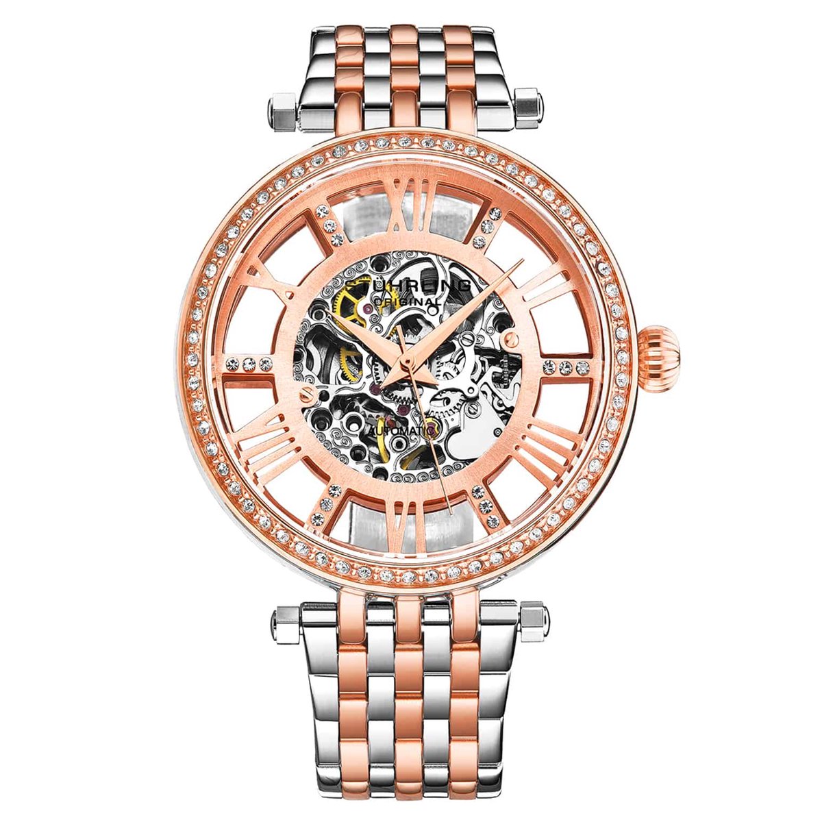 Stührling Delphi 3944 Automatisch 38mm Skelet Horloge - Horloge Dames - Horloges voor Vrouwen - Waterdicht 5 ATM - Versierd met Romeinse Cijfers