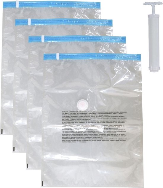 Sacs sous vide pour vêtements/textiles - Sacs de conservation sous vide - 4x - transparent - 40 x 60 cm - avec pompe