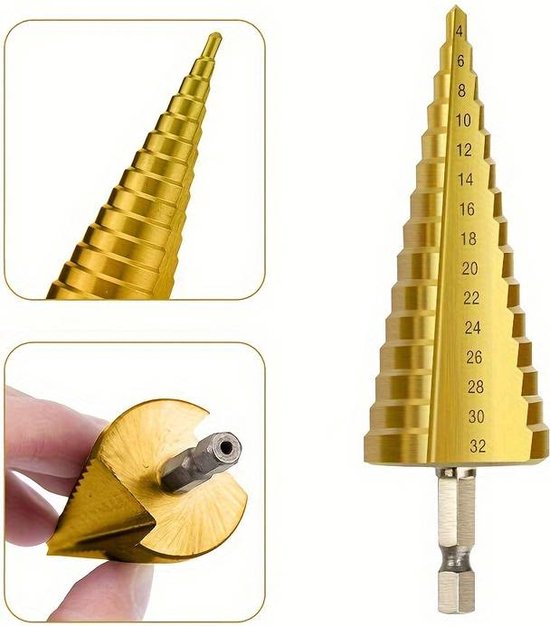 6 STKS HSS Titanium Gecoate Boor Set, Inclusief 3 Maten Stap Boor en 3 Maten Twist Boren voor Metaalbewerking, Houtbewerking, Gatboren, Meerdere Gaten