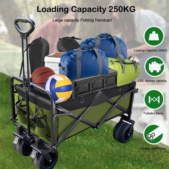 Opvouwbare bolderkar met 230 liter capaciteit en 200 kg draagkracht - strandwagen met terreinwielen van LifeGoods — afbeelding 2