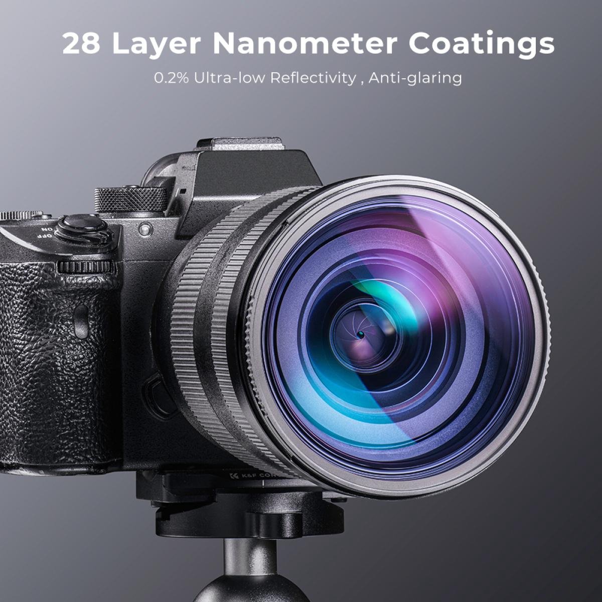 Filtre ND8 72mm K&F CONCEPT - Filtre Densité Neutre 3 Diaphragmes, Nano-revêtement, Antireflet, Pour Objectifs 72mm