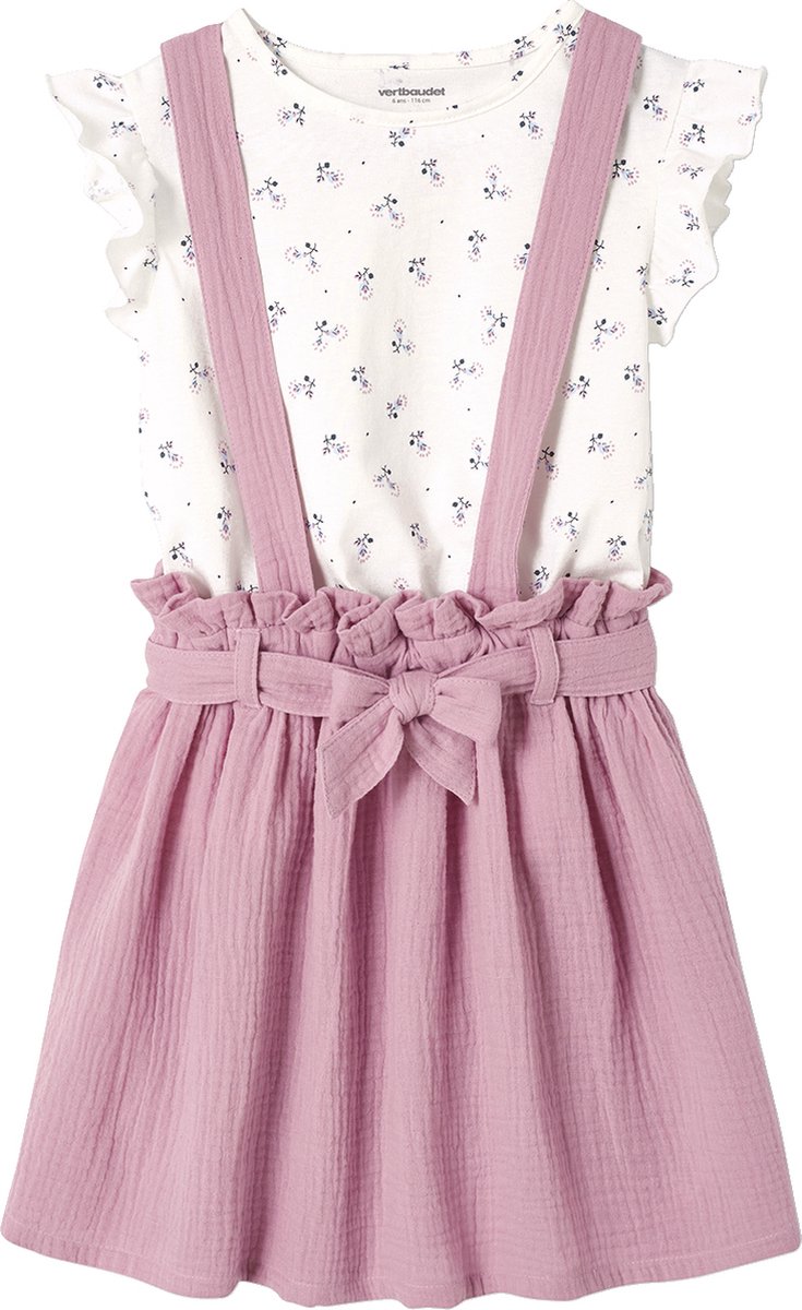 Vertbaudet Set - 2 delig - t-shirt - rok - strepen - katoengaas