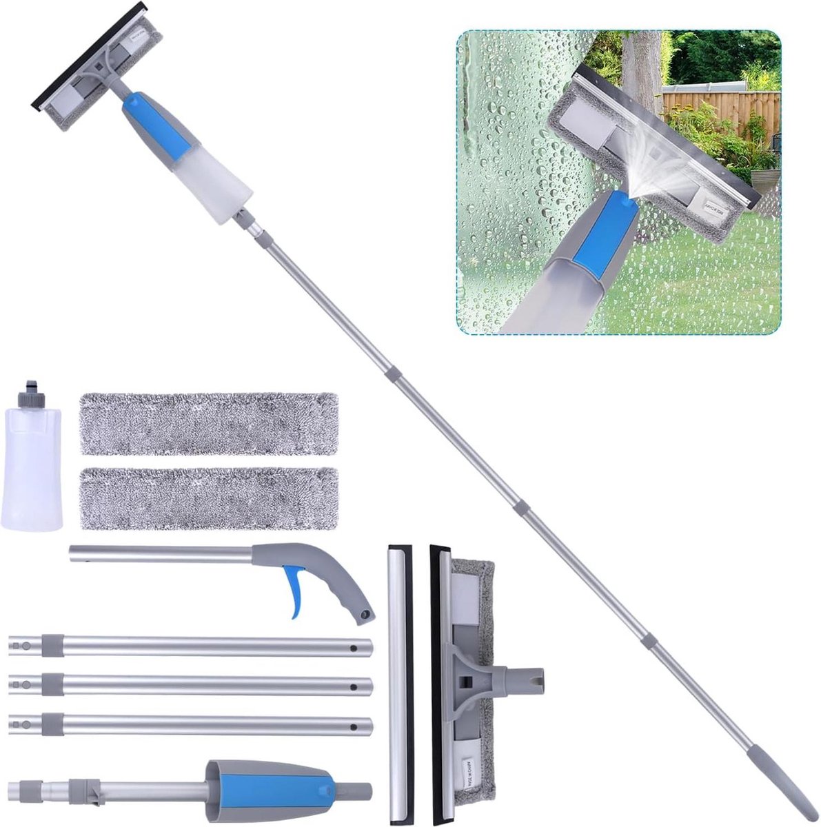 3-in-1 telescopische raamwisser met spray professionele reinigingsgereedschap voor hoge ramen binnen en buiten Telescopische wasborstel