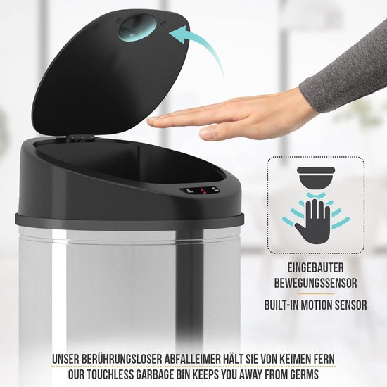 Poubelle Automatique Avec Capteur 30L Ou 40L - Couleur Argentée Ou Noire - Ouverture Mains Libres - Neuf