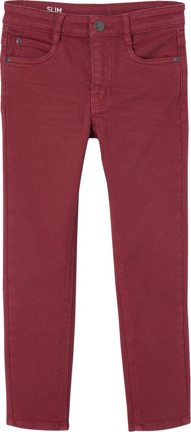 Bordeauxrode slim fit jeans voor jongens met riemlussen en zakken.