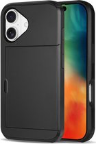 Étui avec curseur de porte-cartes adapté à Apple iPhone 16 Plus | Couverture arrière Porte-carte Dos | Porte-cartes pour deux cartes | Noir