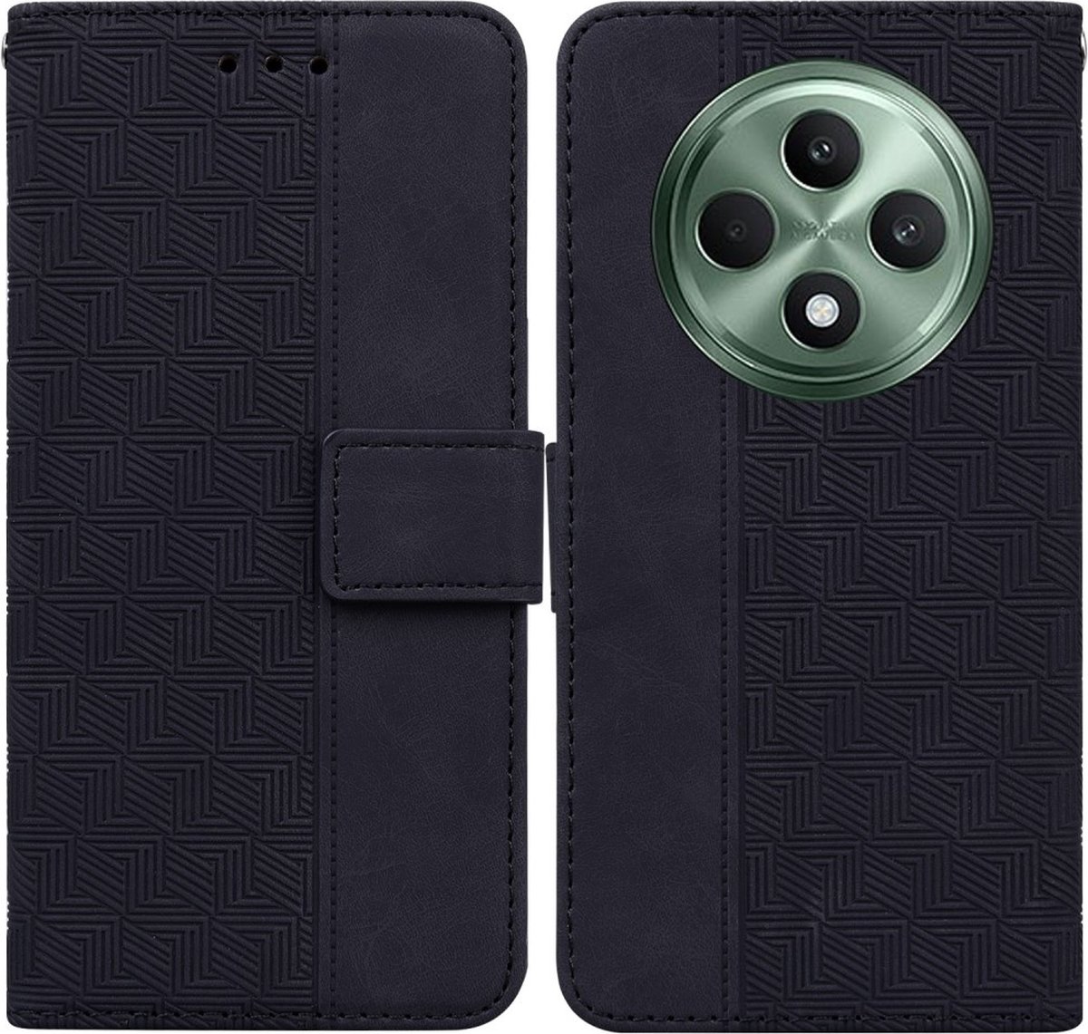 Coverup Hoesje - Geschikt voor OPPO Reno12 F 5G Hoesje - Coverup Geometric Book Case - Zwart