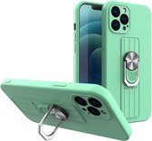 Ring - Case - Siliconen hoesje met vingergreep en standaard voor Samsung Galaxy S21 Ultra 5G Mint