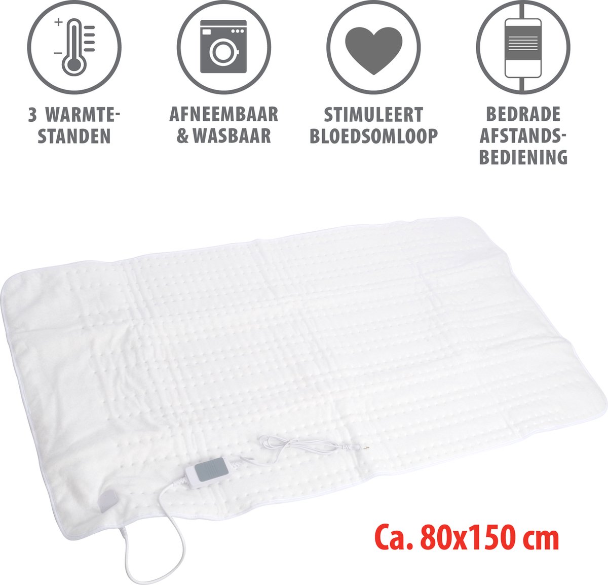 Afbeelding 3 van alpina Warmtedeken 1 Persoons - Elektrische Bovendeken - Onderdeken 3 Standen - Wasbare Elektrische Knuffeldeken - Warmte Deken Elektrisch - Elektrische Omslagdeken 80x150 cm - Wit