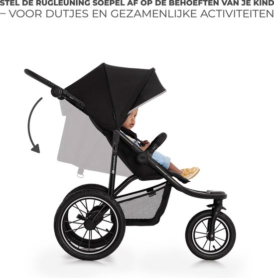 Kinderkraft HELSI 2 Wandelwagen – All-terrain Tot 27 kg – 3 Opblaasbare Wielen – Vering Achterwielen – Verstelbare Rugleuning – Zwart