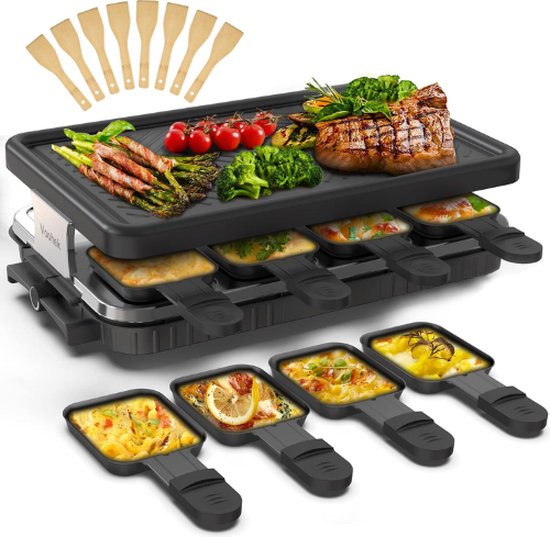 Foto: Voohek gourmetstel 3 in 1 gourmetset gourmetstel 8 personen raclette grilplaat raclette grill raclette toestel gourmetplaat grillplaat inductie grillplaat electrisch