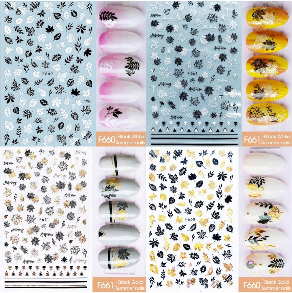 Goedkoopste GUAPÀ® Nagelstickers Herfst | 4 Vellen nagel stickers blaadjes en bloemetjes | Nail Decals | Nail Art | 4 vellen Nagelstickers Herfst
