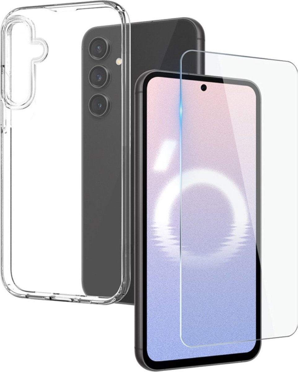 NORTHJO Hoesje - Geschikt voor Samsung Galaxy S24 FE Hoesje - NORTHJO 2-in-1 CombiDeal - Transparant TPU Hoesje met Glazen Screen Protector - Transparant