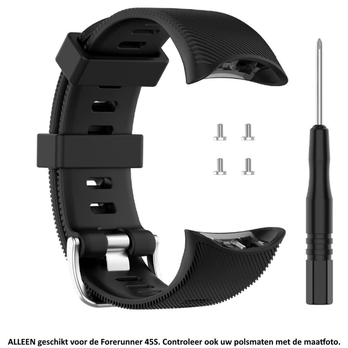 Zwart siliconen horlogebandje geschikt voor de Garmin Forerunner 45S - Maat: zie maatfoto - horlogeband - polsband - strap - siliconen - black rubber smartwatch strap