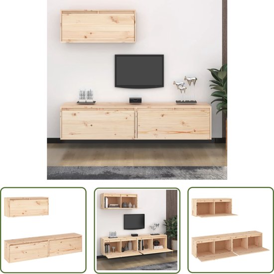 The Living Store Meuble TV Classique - Meuble Mural en Bois de Pin Massief - 80x30x35 cm - Pour Boeken et Plus