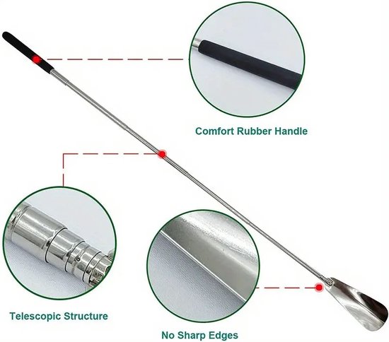 Chausse-Pied Extensible I Extracteur de Chaussure I Acier Inoxydable I Longueur Jusqu'à 75 CM I Argent/ Zwart