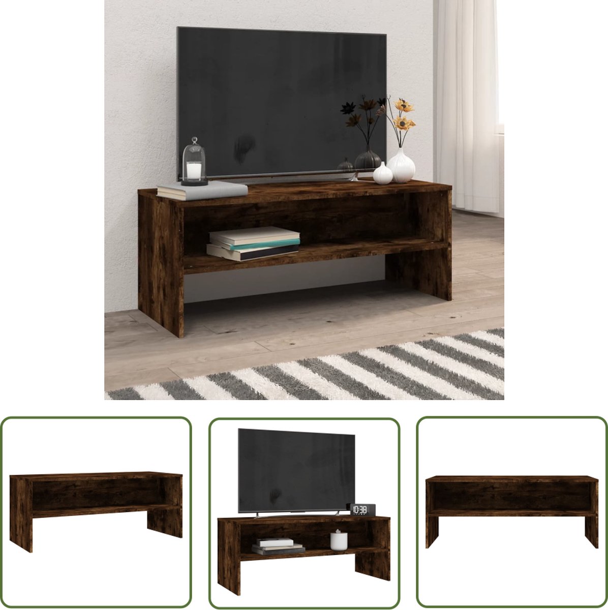 vidaXL Houten Tv-meubel - Tv-meubel - Tv-meubel 100x40x40 cm bewerkt hout gerookt eikenkleurig - Tv Kast - Salontafel - Livingroom Meubilair
