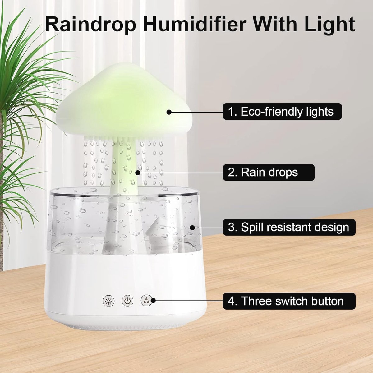 Luchtbevochtiger en Aromatherapie Diffuser met LED Nachtlampje - Regenwolk met 7 Kleuren