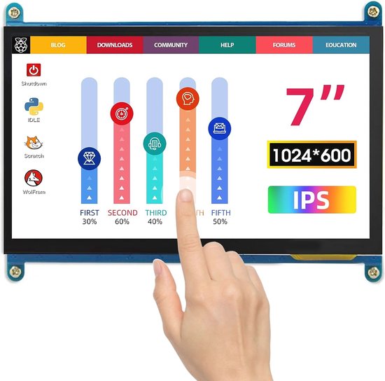 7 inch touchscreen monitor voor Raspberry Pi - 1024 x 600 HD IPS scherm voor pc en gaming