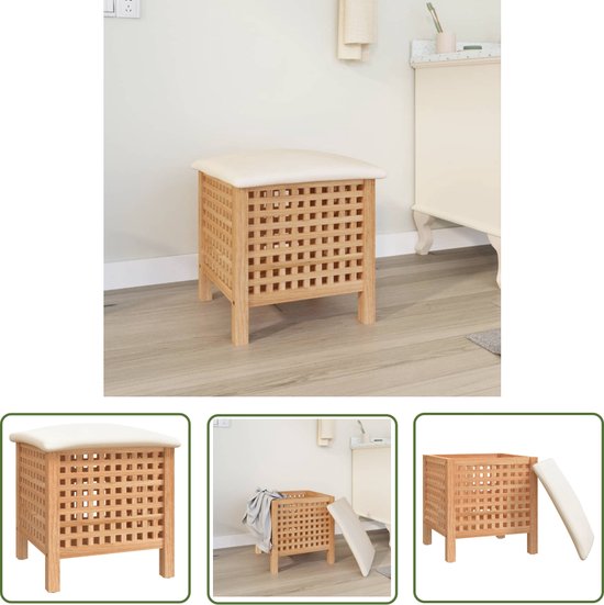 vidaXL Badkamerspiegel - Badkamerkrukje - Badkamerkruk 48x47,5x52 cm massief walnotenhout - Bruine Bank - Vintage Stoel - Houten Kast