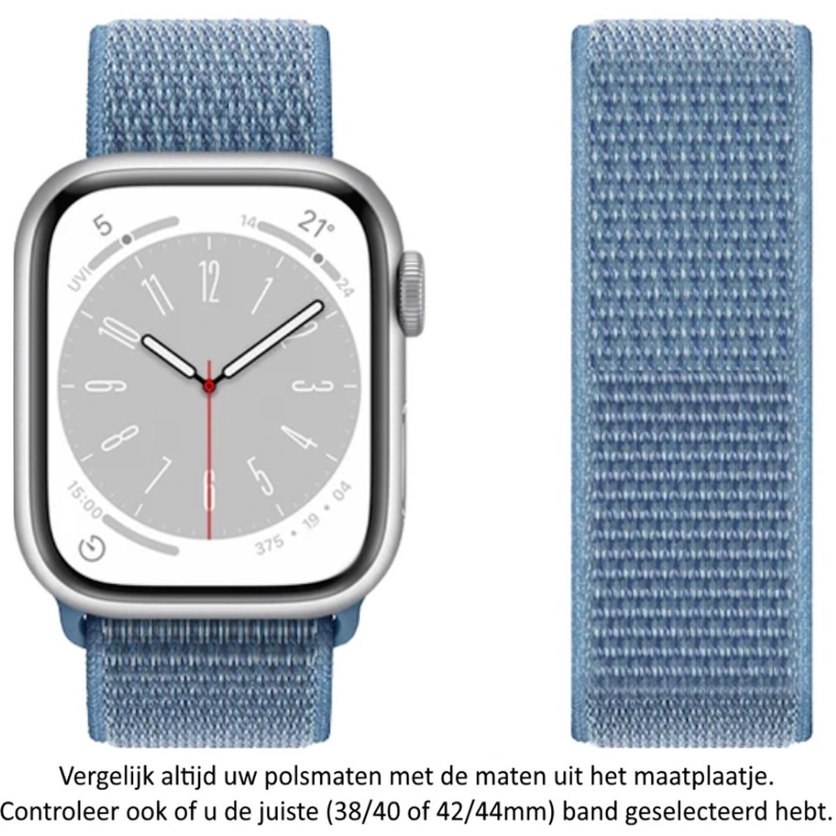 Blauwe Nylon Horlogeband geschikt voor Apple Watch 1, 2, 3, 4, 5, 6, 7, 8, 9, SE, 42mm, 44mm 45mm "Mannenbreedte" Series Zacht Geweven Nylon 42 mm, 44 mm en 45 mm - Blauw - Maat: zie maatfoto