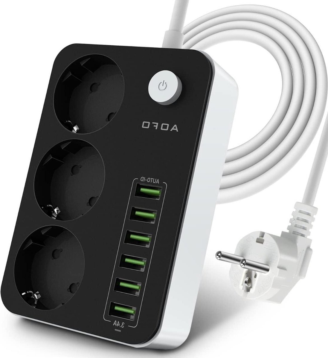 Stekkerdoos schakelbaar 3-voudig met USB 6 poorten - kinderbeveiliging - spanningsbeveiliging - 2 m kabel