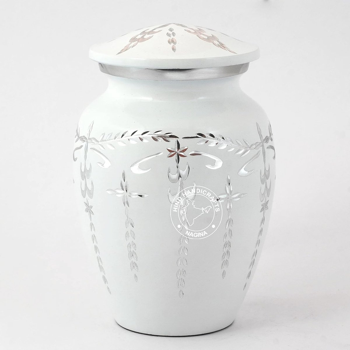 Aluminium crematie-urn voor volwassenen - handgemaakte begrafenis urn voor menselijke as - betaalbare memorial urn met tas - 5" x 5" x 7,5" - mat wit