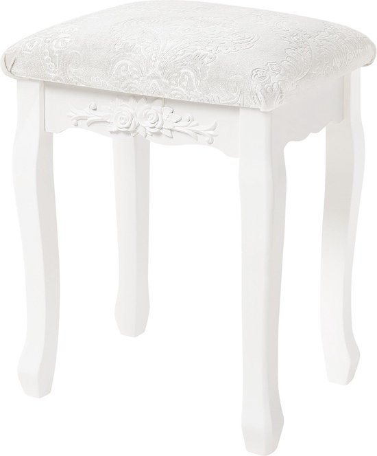 Airfish Make-uptafelkruk, make-upkruk met houder, kruk voor slaapkamer, 41 x 37,5 x 30 cm, wit