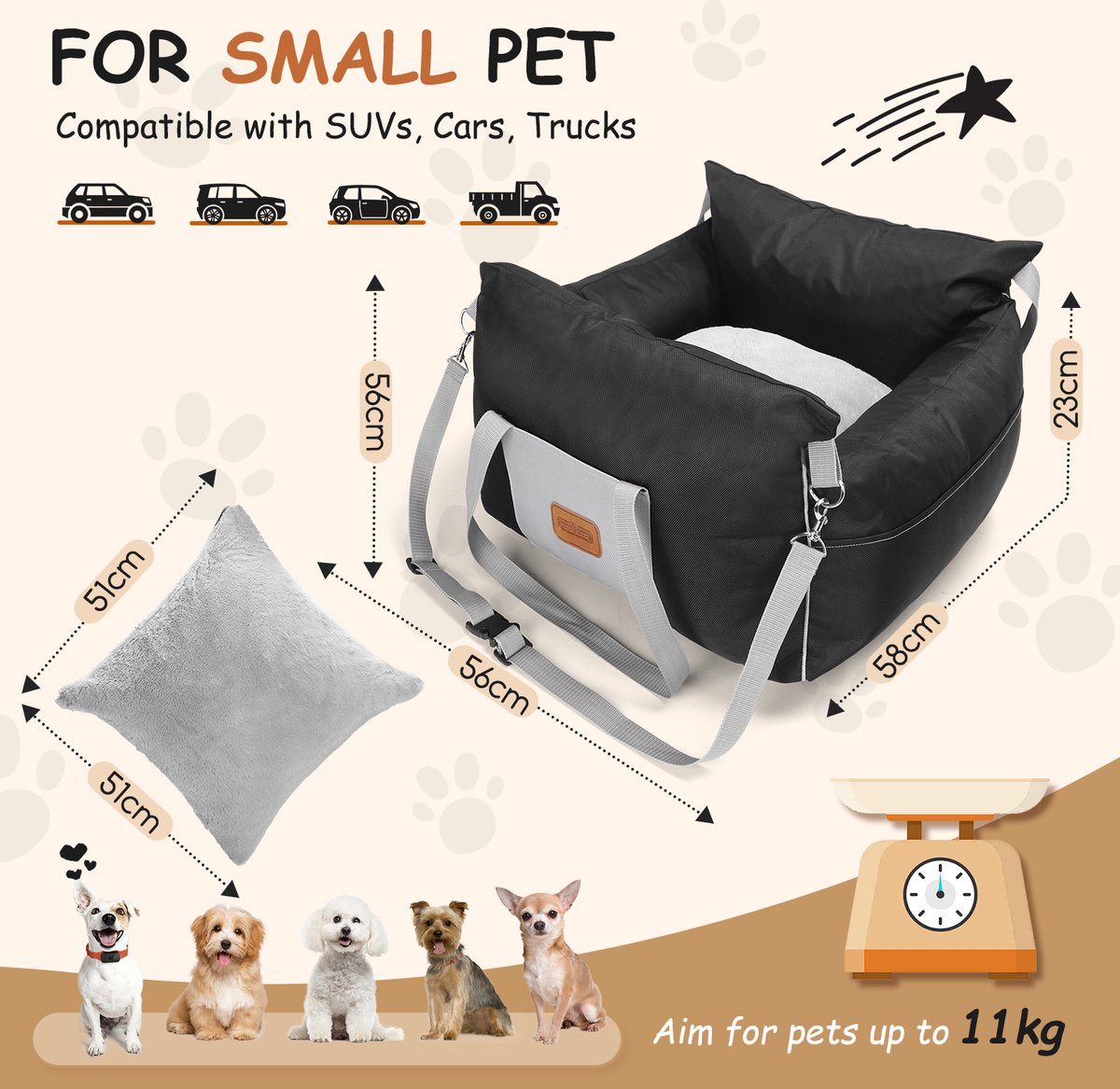 Nobleza 2AV - Hondenmand auto - Autostoel Hond - Hondenstoel auto - Automand hond - 58 x 56 x 33 cm - Zwart – foto 6